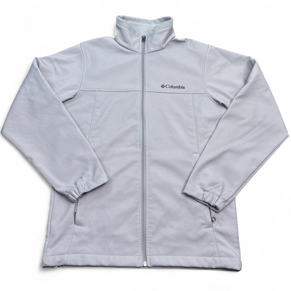 Columbia Fleece Softshell Jacket Womens Size Small Light Gray Silver Full Zip